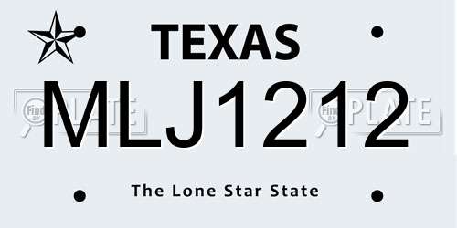 MLJ1212 Texas License Plate