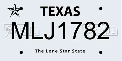 MLJ1782 Texas License Plate