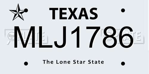 MLJ1786 Texas License Plate