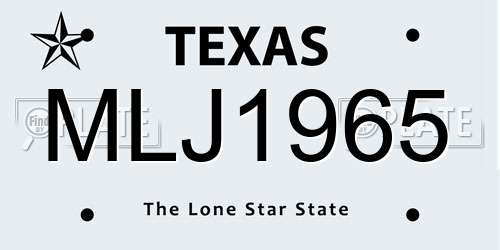 MLJ1965 Texas License Plate