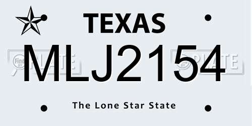 MLJ2154 Texas License Plate