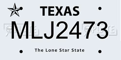 MLJ2473 Texas License Plate