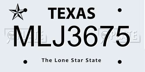 MLJ3675 Texas License Plate