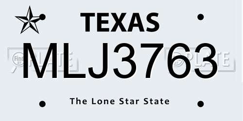 MLJ3763 Texas License Plate