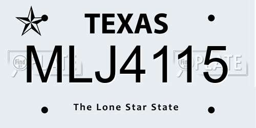 MLJ4115 Texas License Plate