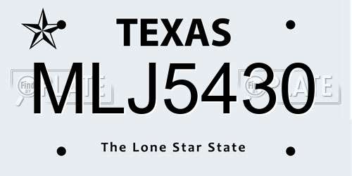 MLJ5430 Texas License Plate