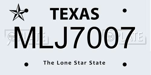 MLJ7007 Texas License Plate