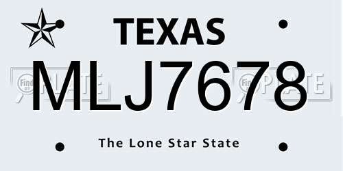 MLJ7678 Texas License Plate