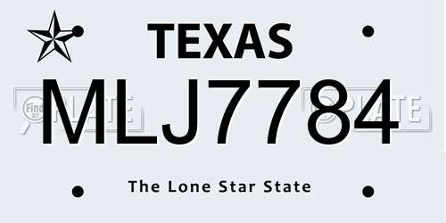 MLJ7784 Texas License Plate
