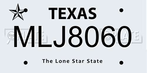 MLJ8060 Texas License Plate