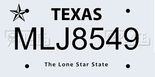 MLJ8549 Texas License Plate