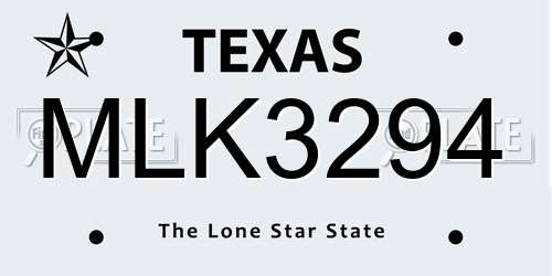 MLK3294 Texas License Plate