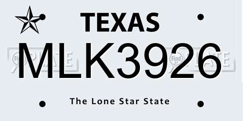 MLK3926 Texas License Plate