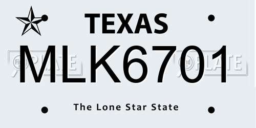 MLK6701 Texas License Plate