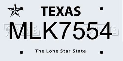 MLK7554 Texas License Plate