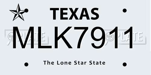 MLK7911 Texas License Plate