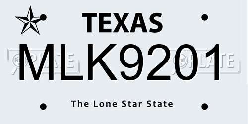 MLK9201 Texas License Plate