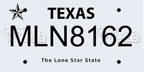 MLN8162 Texas License Plate