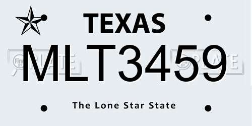MLT3459 Texas License Plate
