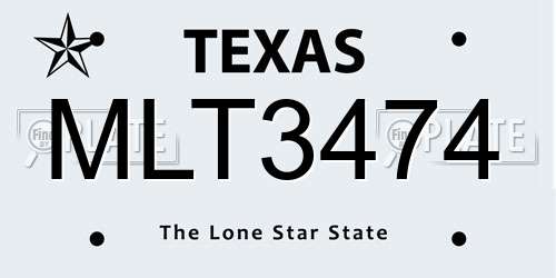 MLT3474 Texas License Plate