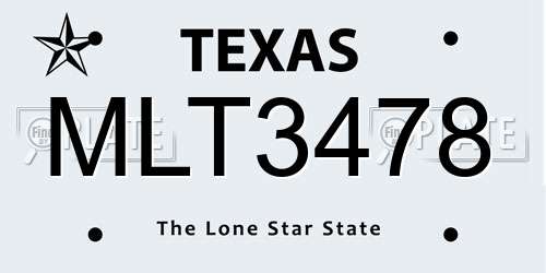 MLT3478 Texas License Plate