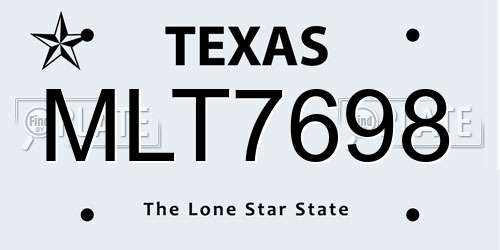 MLT7698 Texas License Plate