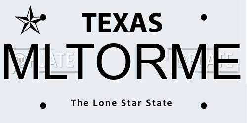 MLTORME Texas License Plate