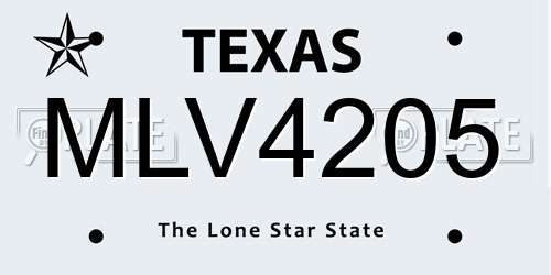MLV4205 Texas License Plate
