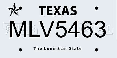 MLV5463 Texas License Plate