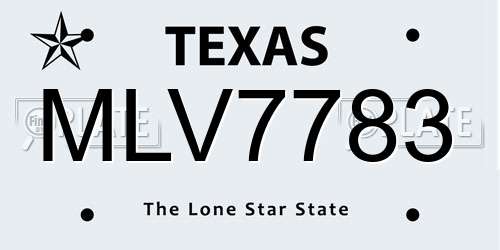 MLV7783 Texas License Plate