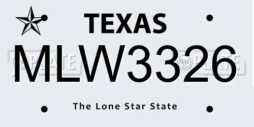 MLW3326 Texas License Plate