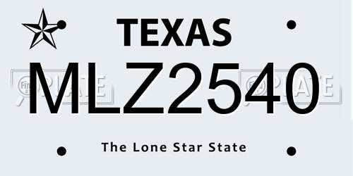 MLZ2540 Texas License Plate