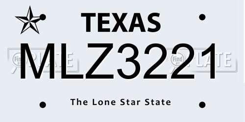 MLZ3221 Texas License Plate
