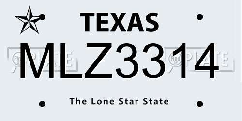 MLZ3314 Texas License Plate