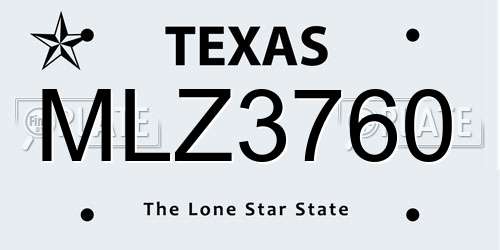MLZ3760 Texas License Plate