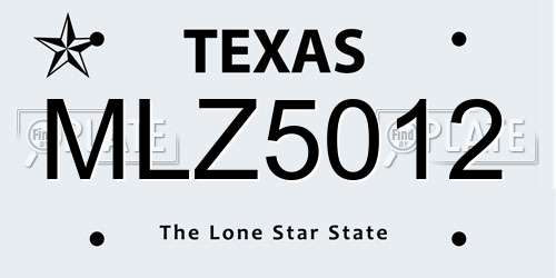 MLZ5012 Texas License Plate
