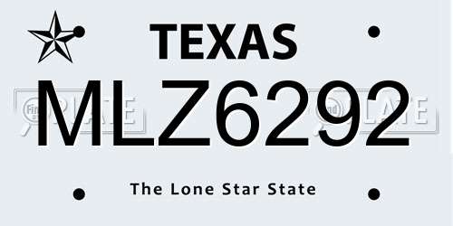 MLZ6292 Texas License Plate