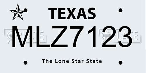 MLZ7123 Texas License Plate
