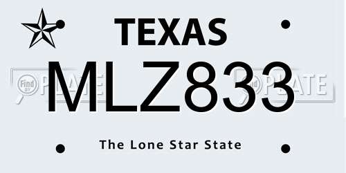 MLZ833 Texas License Plate