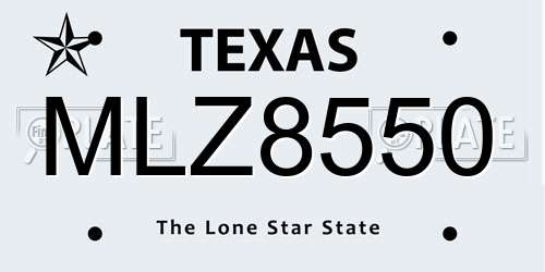 MLZ8550 Texas License Plate