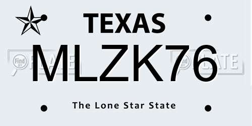 MLZK76 Texas License Plate
