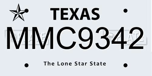 MMC9342 Texas License Plate