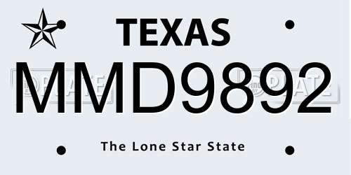 MMD9892 Texas License Plate