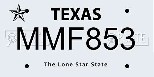 MMF853 Texas License Plate