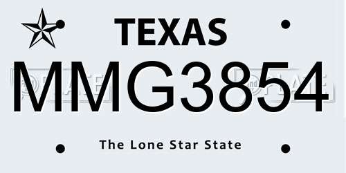 MMG3854 Texas License Plate