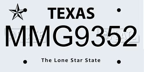 MMG9352 Texas License Plate