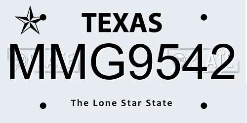 MMG9542 Texas License Plate