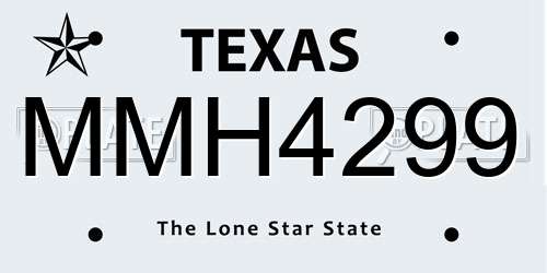MMH4299 Texas License Plate
