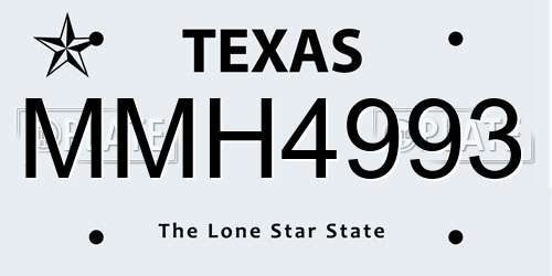 MMH4993 Texas License Plate