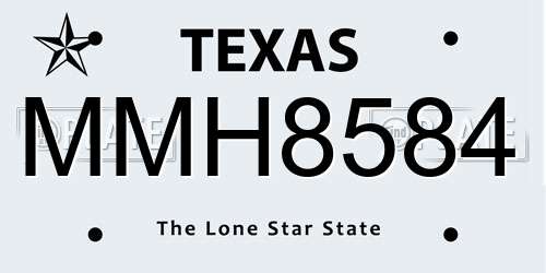 MMH8584 Texas License Plate